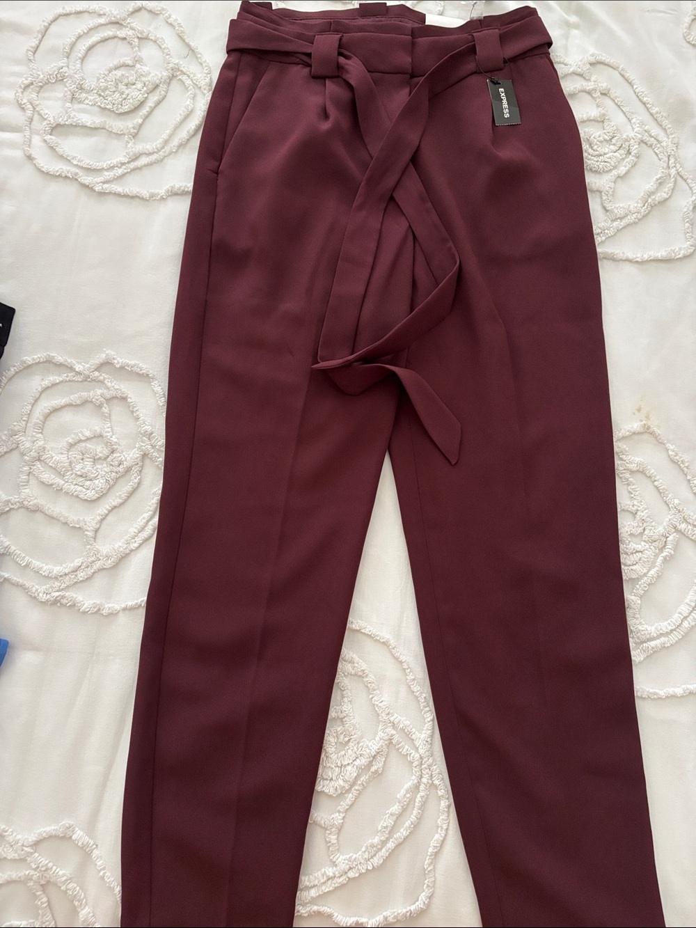 NWT Express Ankle Paperbag high Waist Trousers - Burgundy